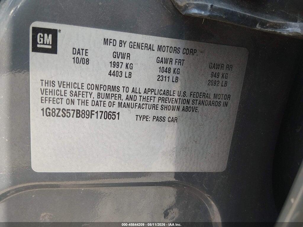 1G8ZS57B89F170651 2009 SATURN AURA photo no. 9