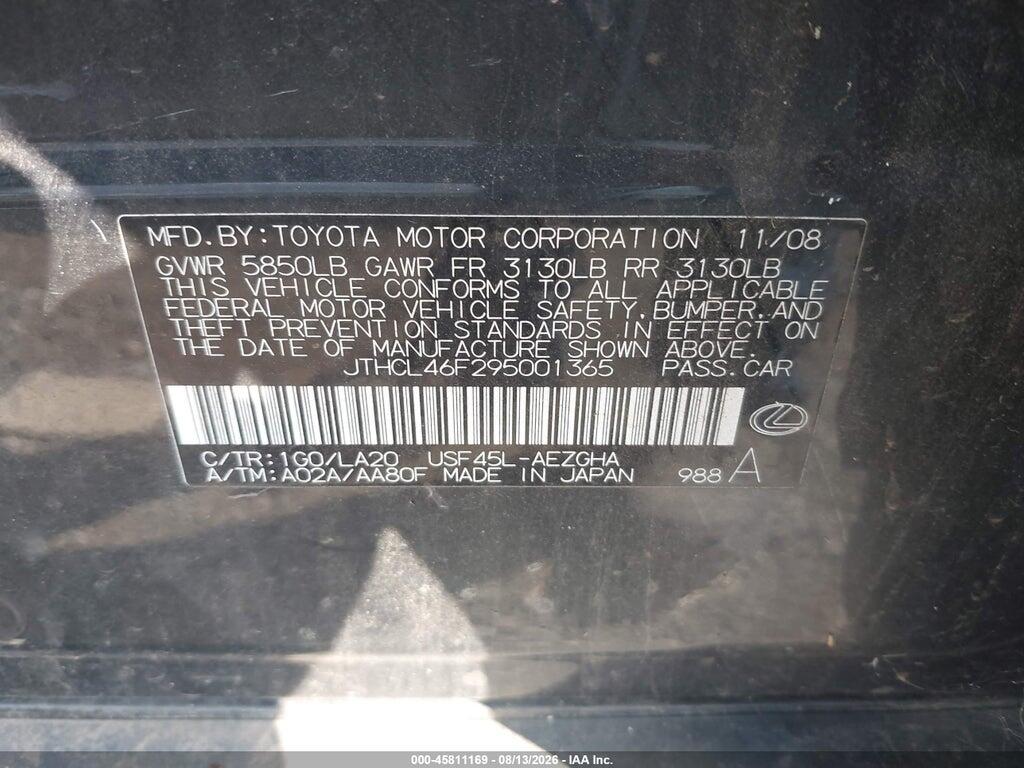 JTHCL46F295001365 2009 LEXUS LS 460 photo no. 9