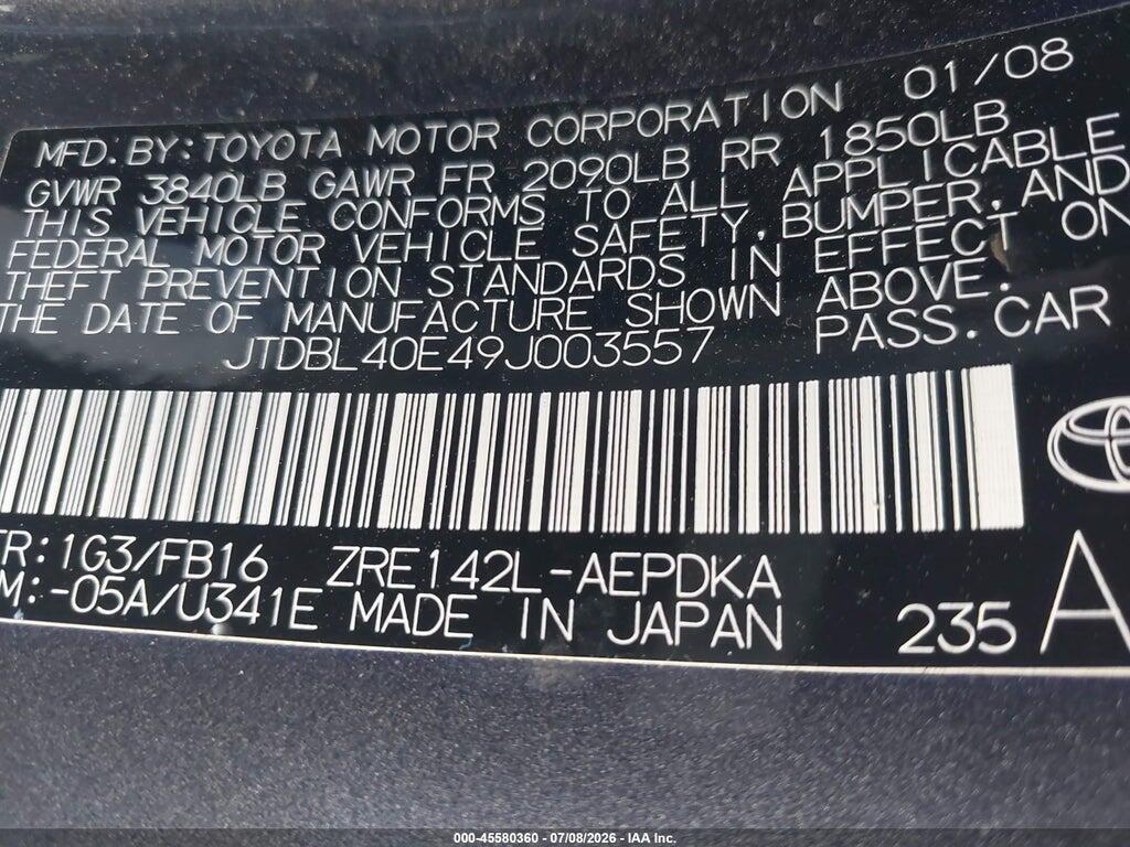 JTDBL40E49J003557 2009 TOYOTA COROLLA photo no. 9