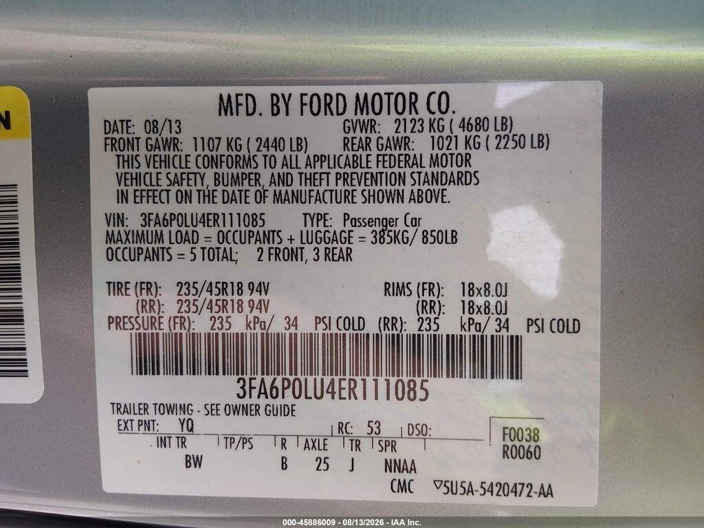3FA6P0LU4ER111085 2014 FORD FUSION HYBRID photo no. 9