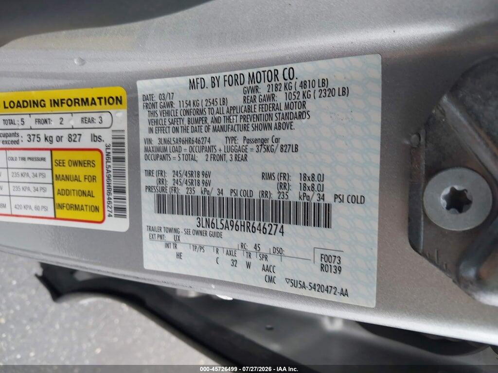 3LN6L5A96HR646274 2017 LINCOLN MKZ photo no. 9