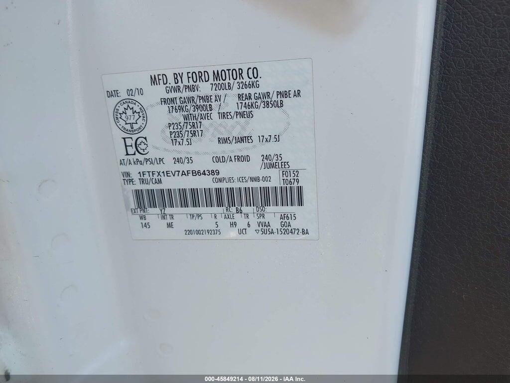 1FTFX1EV7AFB64389 2010 FORD F-150 photo no. 9