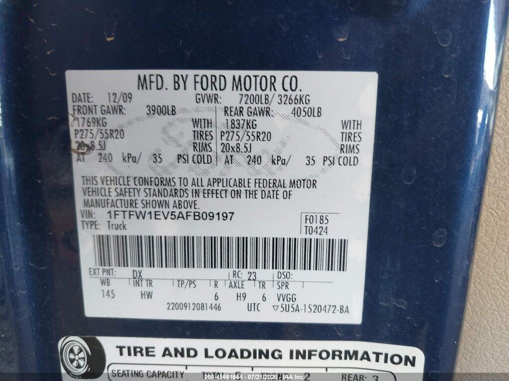 1FTFW1EV5AFB09197 2010 FORD F-150 photo no. 9