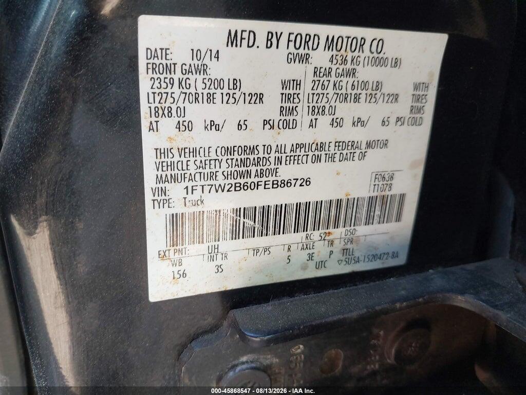 1FT7W2B60FEB86726 2015 FORD F-250 photo no. 9