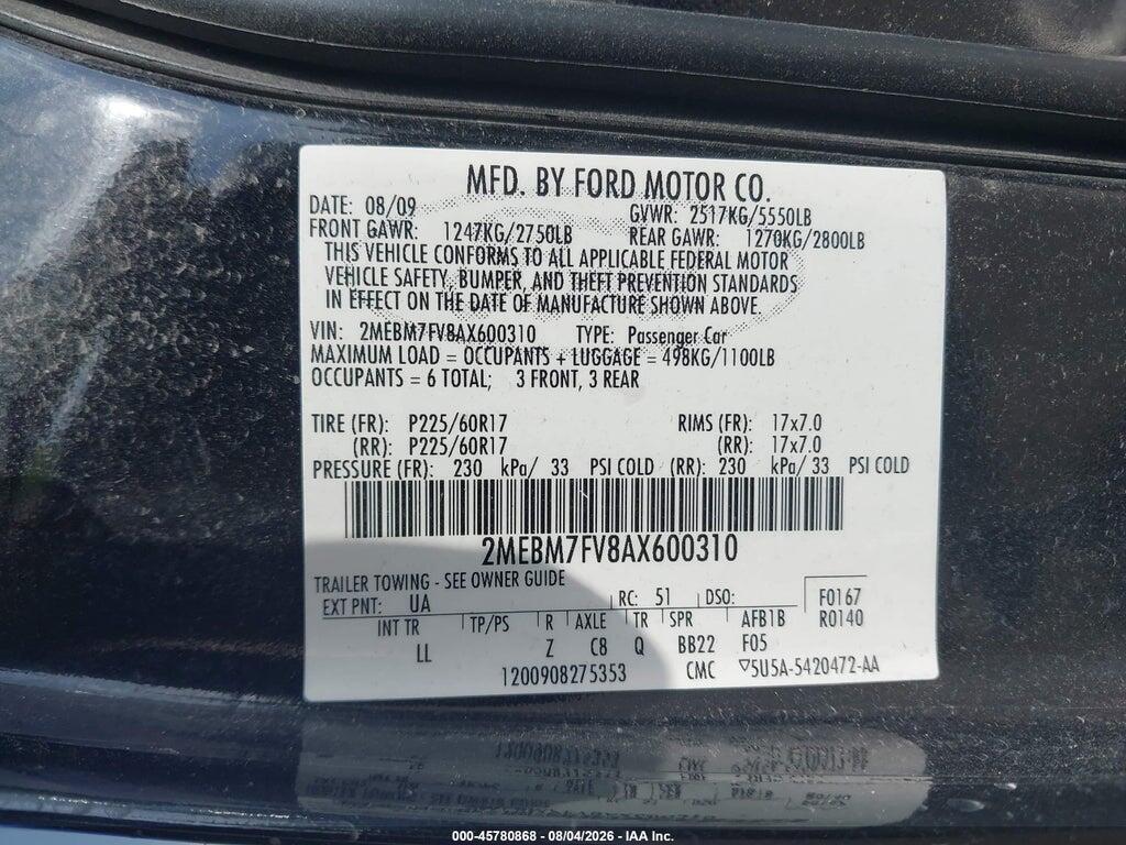 2MEBM7FV8AX600310 2010 MERCURY GRAND MARQUIS photo no. 9