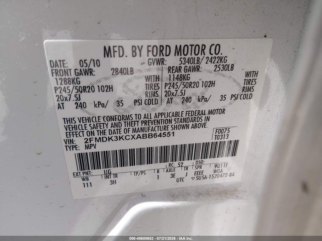 2FMDK3KCXABB64551 2010 FORD EDGE photo no. 9