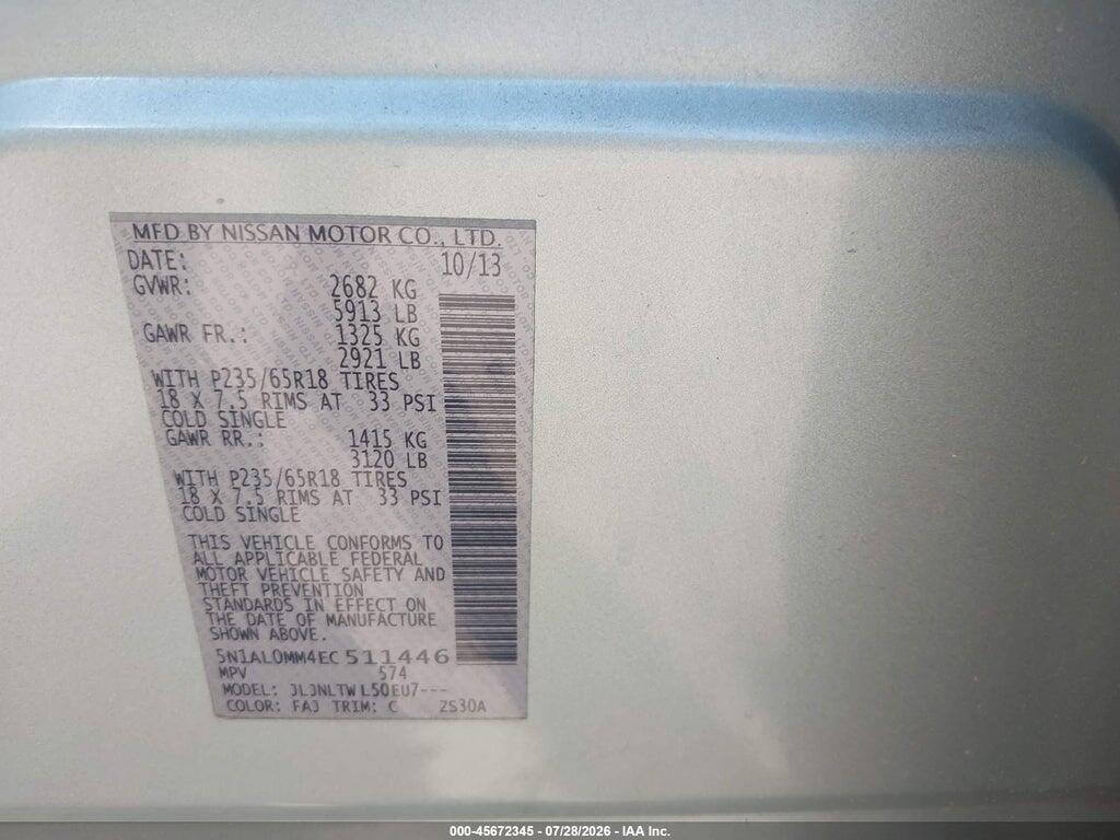 5N1AL0MM4EC511446 2014 INFINITI QX60 photo no. 9