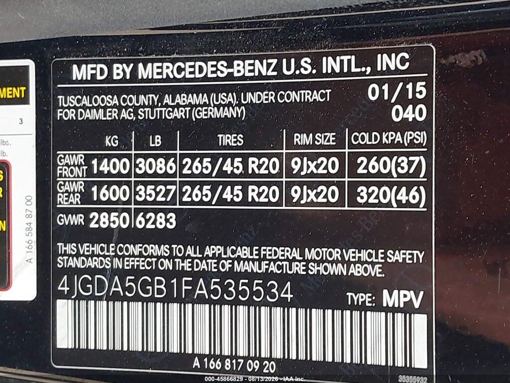 4JGDA5GB1FA535534 2015 MERCEDES-BENZ ML 400 photo no. 9