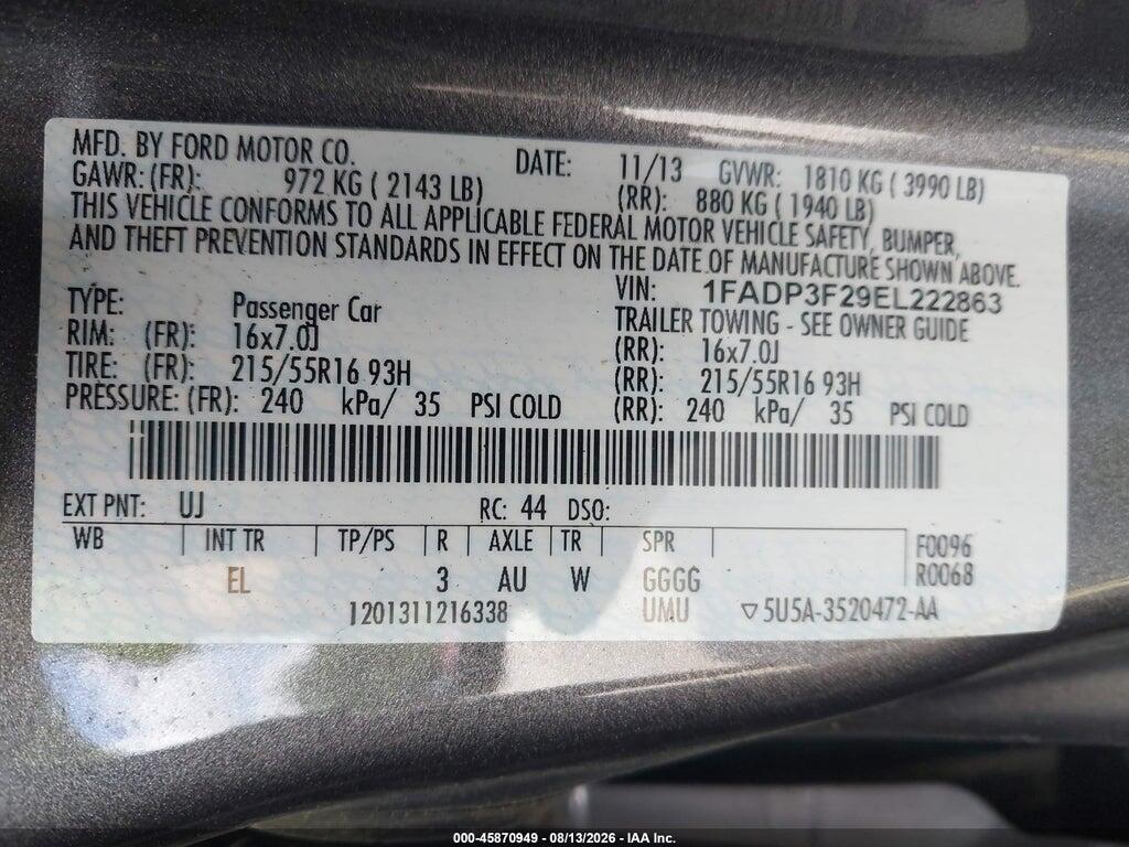 1FADP3F29EL222863 2014 FORD FOCUS photo no. 9
