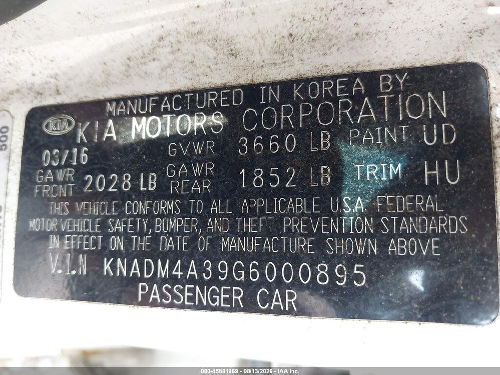 KNADM4A39G6000895 2016 KIA RIO photo no. 9