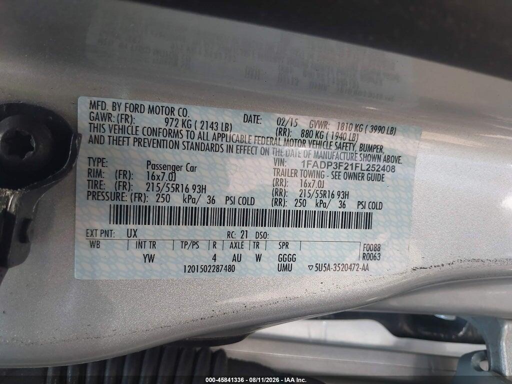 1FADP3F21FL252408 2015 FORD FOCUS photo no. 9