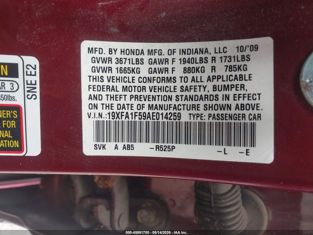 19XFA1F59AE014259 2010 HONDA CIVIC photo no. 9