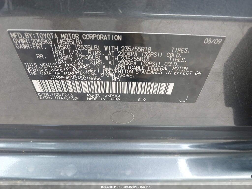 JTMRF4DV8A5018656 2010 TOYOTA RAV4 photo no. 9