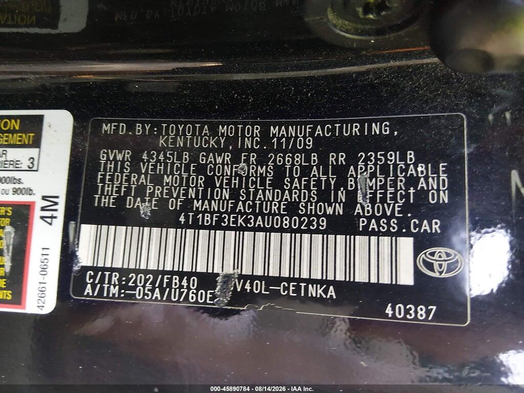 4T1BF3EK3AU080239 2010 TOYOTA CAMRY photo no. 9