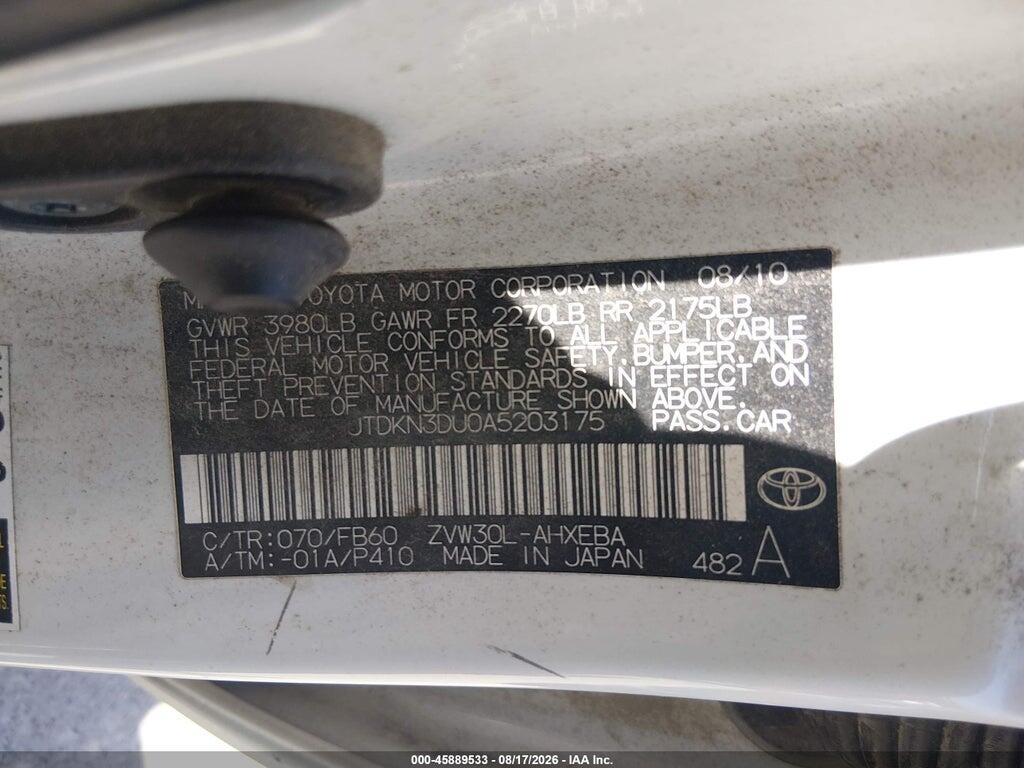 JTDKN3DU0A5203175 2010 TOYOTA PRIUS photo no. 9
