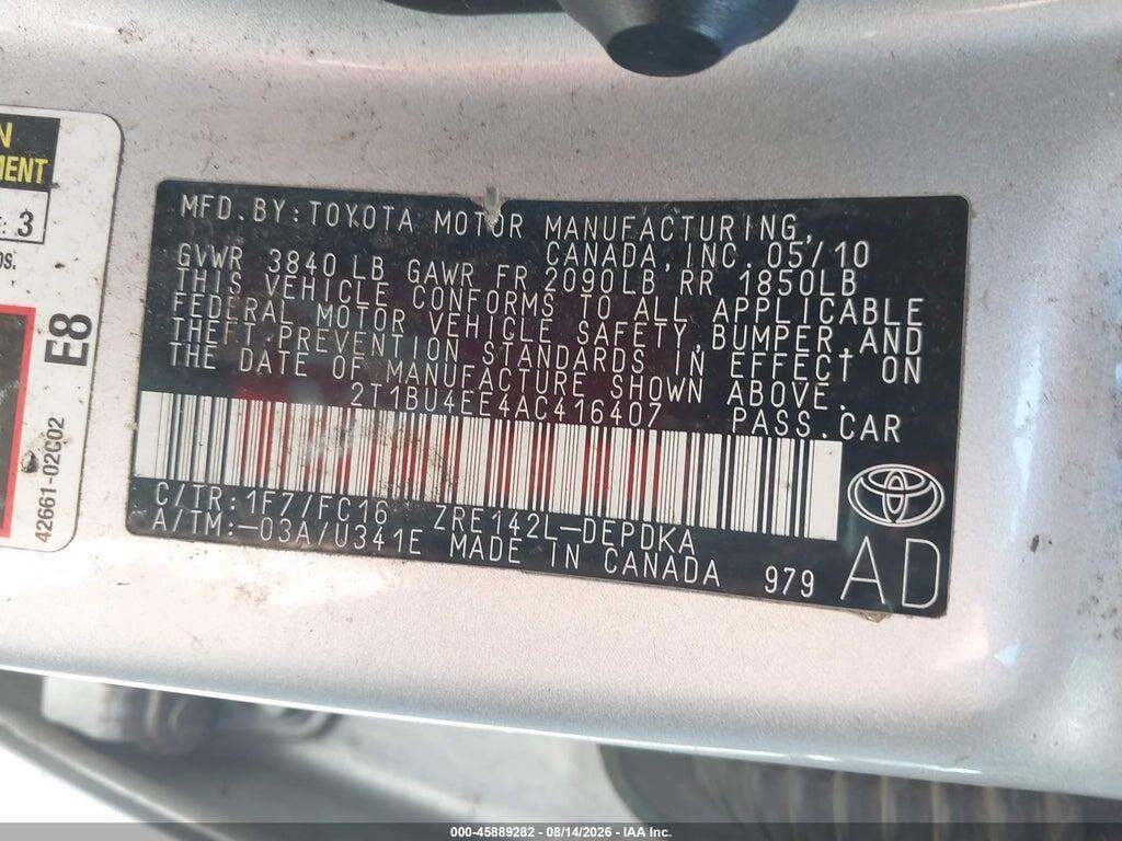 2T1BU4EE4AC416407 2010 TOYOTA COROLLA photo no. 9