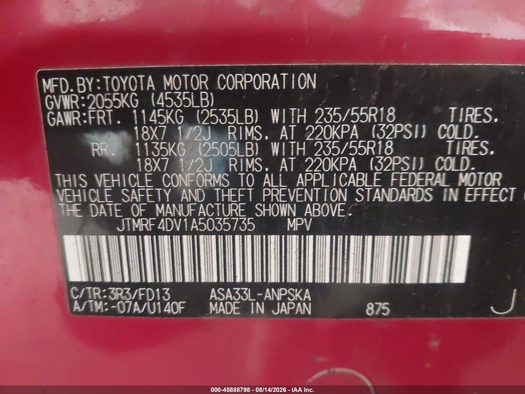 JTMRF4DV1A5035735 2010 TOYOTA RAV4 photo no. 9