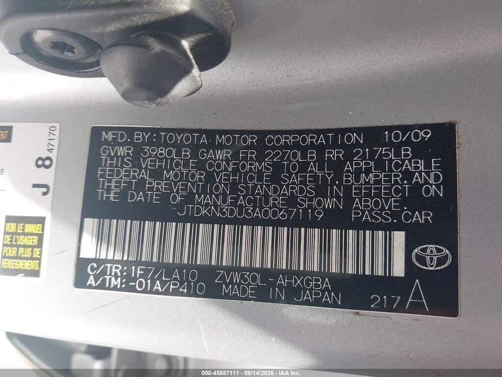 JTDKN3DU3A0067119 2010 TOYOTA PRIUS photo no. 9