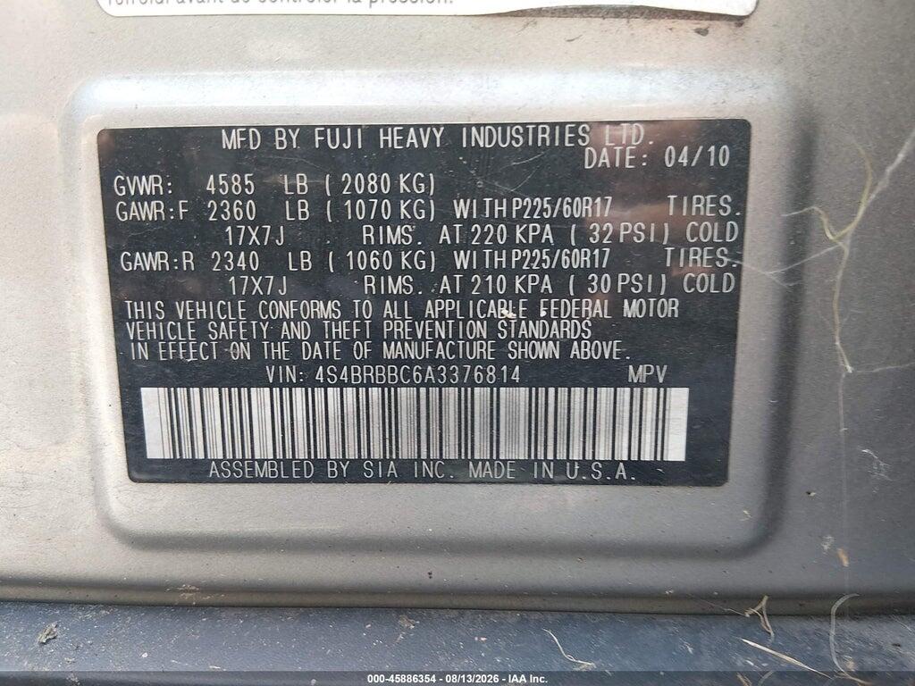 4S4BRBBC6A3376814 2010 SUBARU OUTBACK photo no. 9