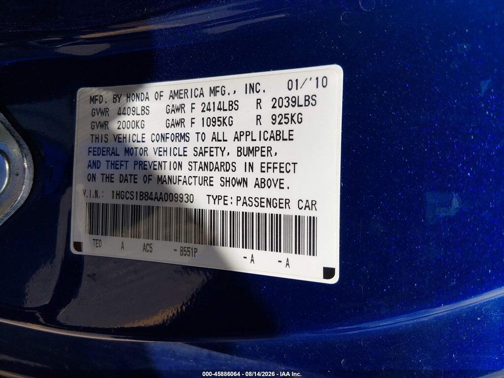 1HGCS1B84AA009930 2010 HONDA ACCORD photo no. 9