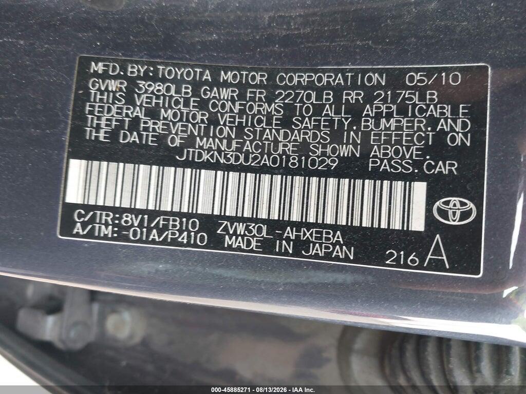 JTDKN3DU2A0181029 2010 TOYOTA PRIUS photo no. 9