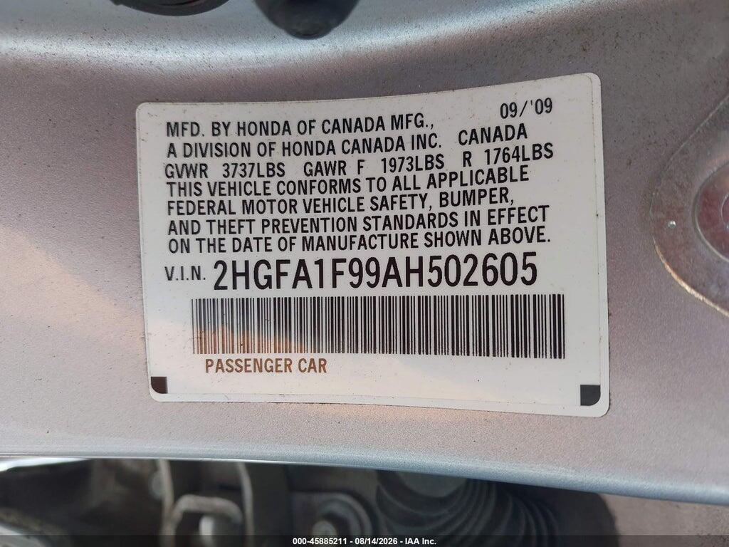 2HGFA1F99AH502605 2010 HONDA CIVIC photo no. 9