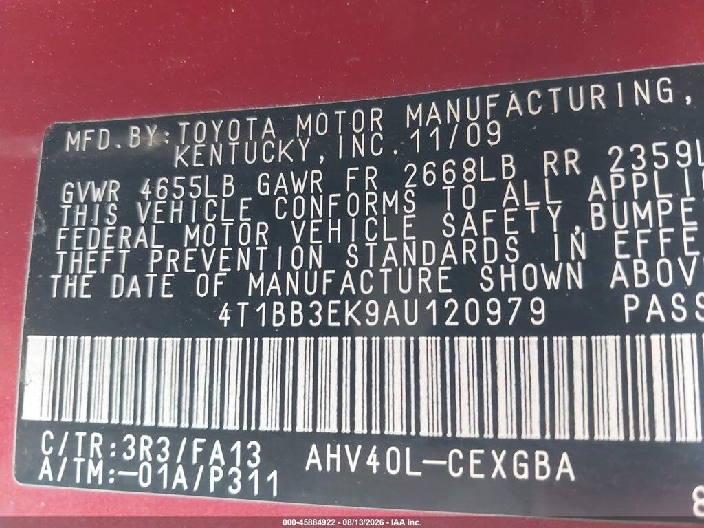 4T1BB3EK9AU120979 2010 TOYOTA CAMRY HYBRID photo no. 9