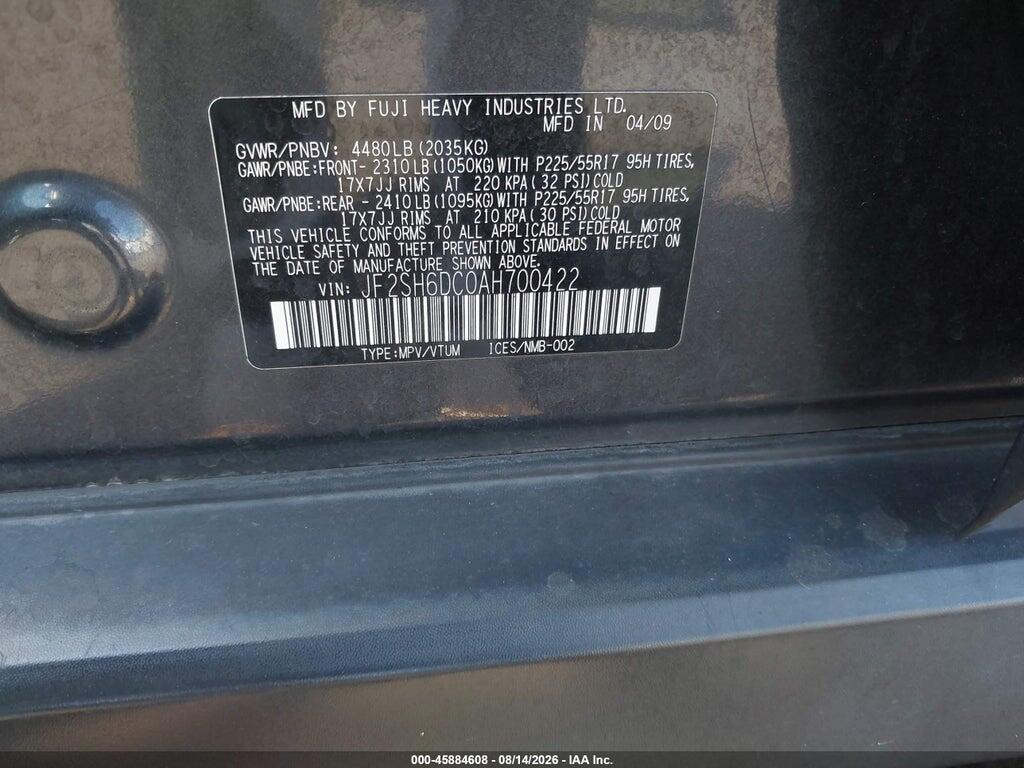 JF2SH6DC0AH700422 2010 SUBARU FORESTER photo no. 9