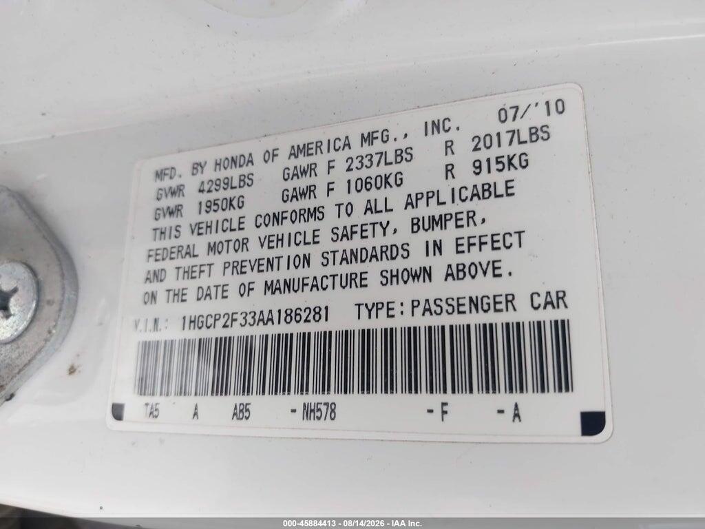 1HGCP2F33AA186281 2010 HONDA ACCORD photo no. 9