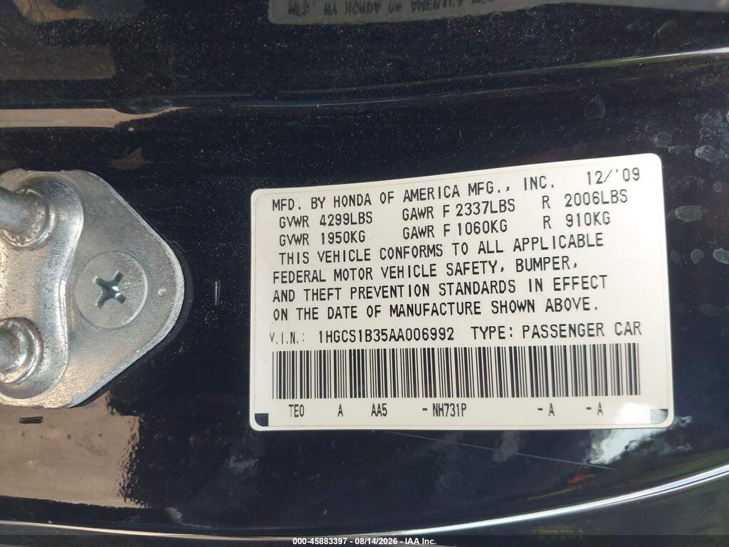 1HGCS1B35AA006992 2010 HONDA ACCORD photo no. 9