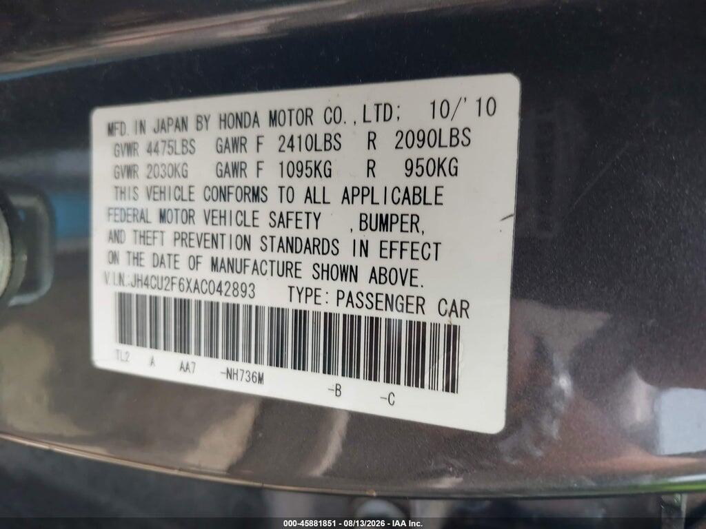 JH4CU2F6XAC042893 2010 ACURA TSX photo no. 9