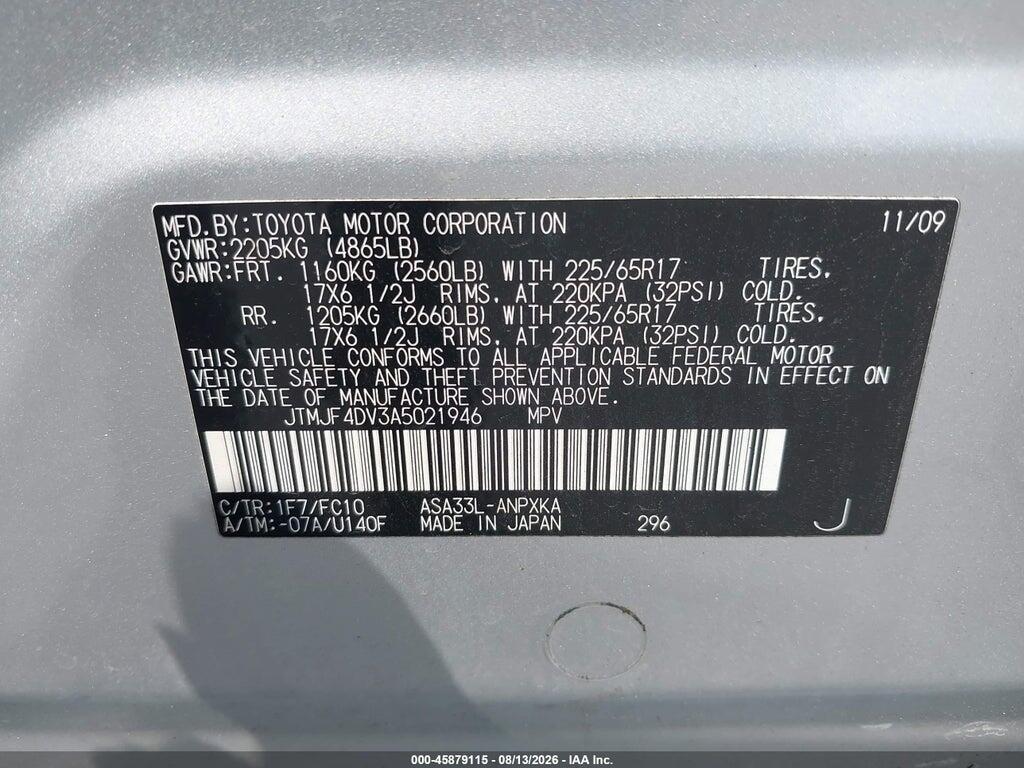 JTMJF4DV3A5021946 2010 TOYOTA RAV4 photo no. 9