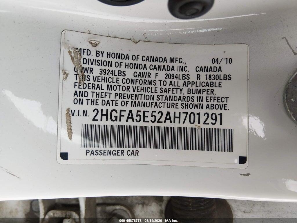 2HGFA5E52AH701291 2010 HONDA CIVIC photo no. 9