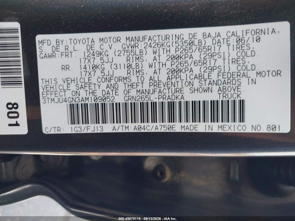 3TMJU4GN3AM109052 2010 TOYOTA TACOMA photo no. 9