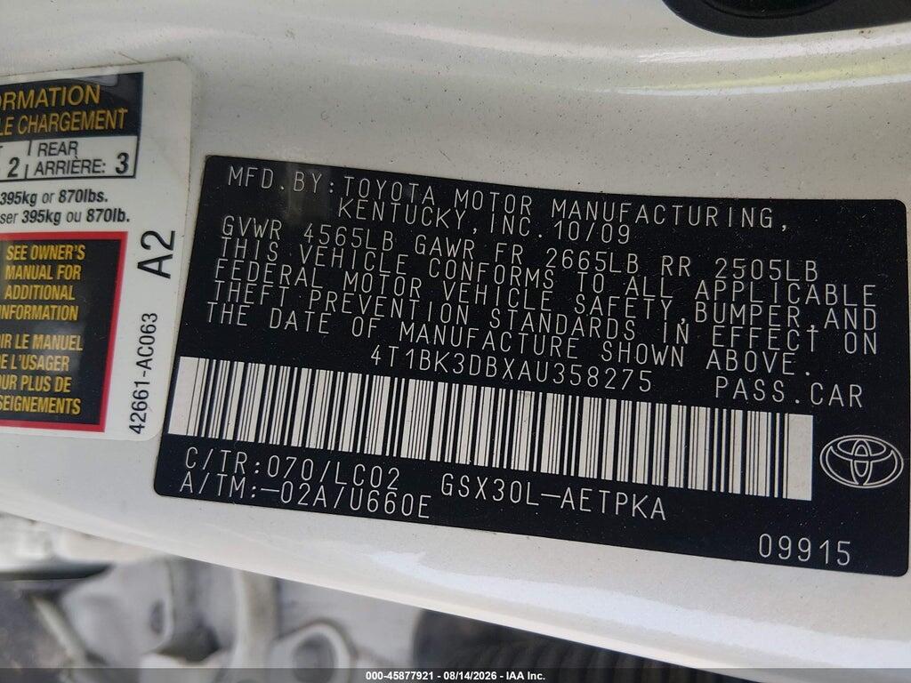 4T1BK3DBXAU358275 2010 TOYOTA AVALON photo no. 9