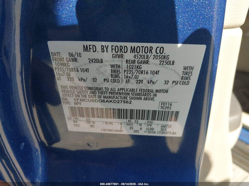 1FMCU0DG6AKD27562 2010 FORD ESCAPE photo no. 9