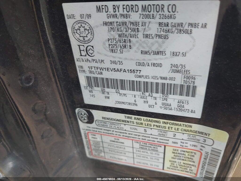 1FTFW1EV5AFA15577 2010 FORD F-150 photo no. 9