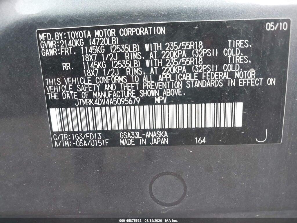 JTMRK4DV4A5095679 2010 TOYOTA RAV4 photo no. 9