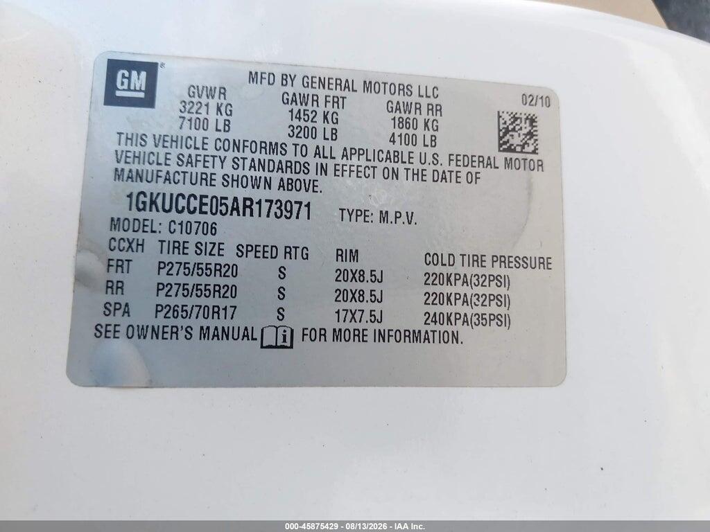 1GKUCCE05AR173971 2010 GMC YUKON photo no. 9