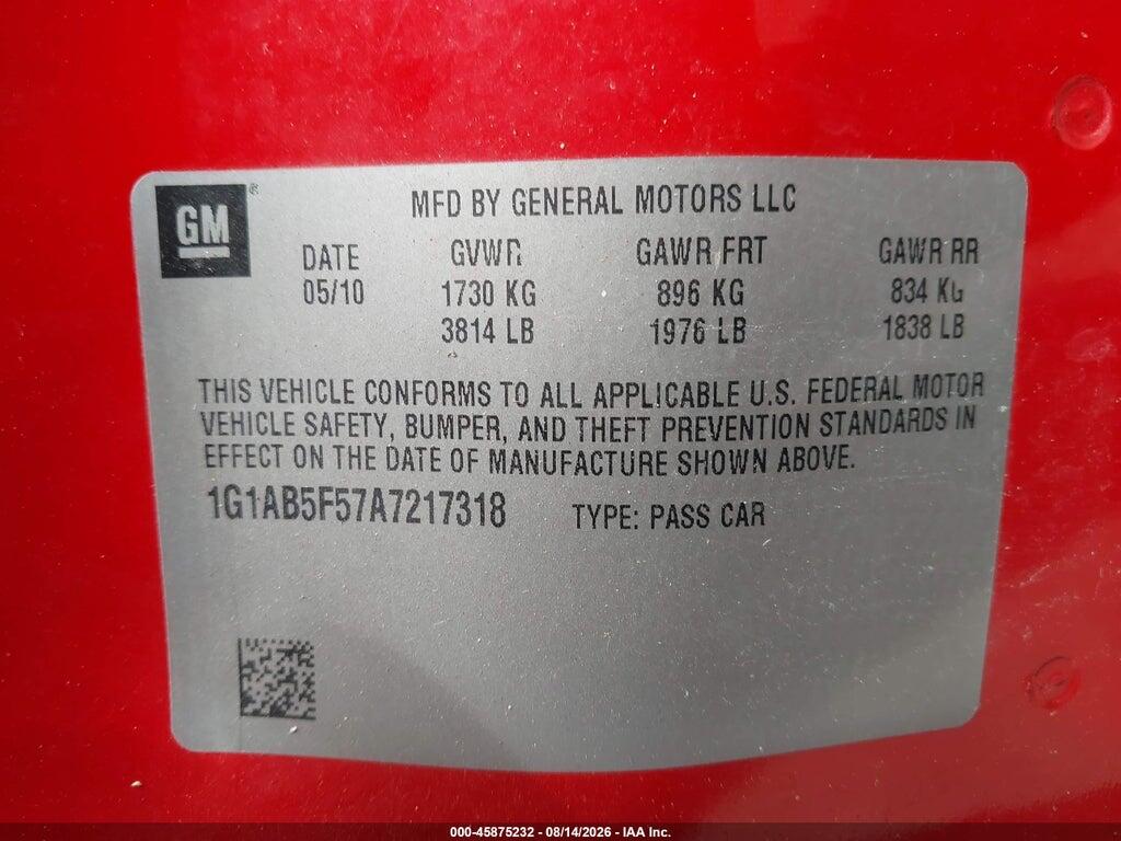 1G1AB5F57A7217318 2010 CHEVROLET COBALT photo no. 9