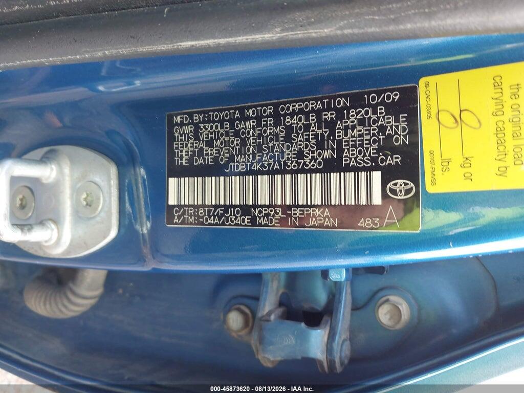 JTDBT4K37A1367360 2010 TOYOTA YARIS photo no. 9