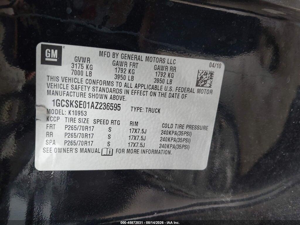 1GCSKSE01AZ236595 2010 CHEVROLET SILVERADO 1500 photo no. 9