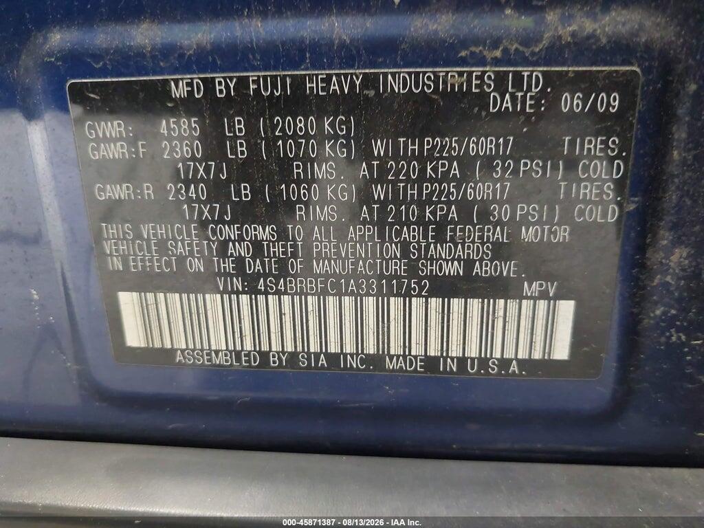4S4BRBFC1A3311752 2010 SUBARU OUTBACK photo no. 9
