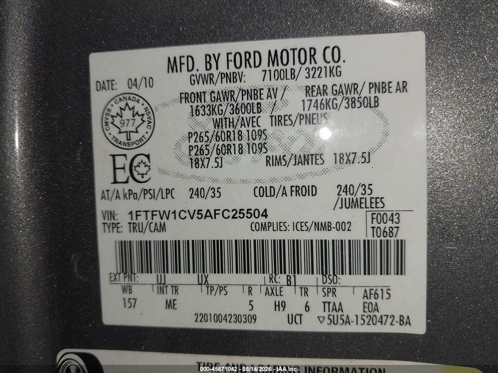 1FTFW1CV5AFC25504 2010 FORD F-150 photo no. 9