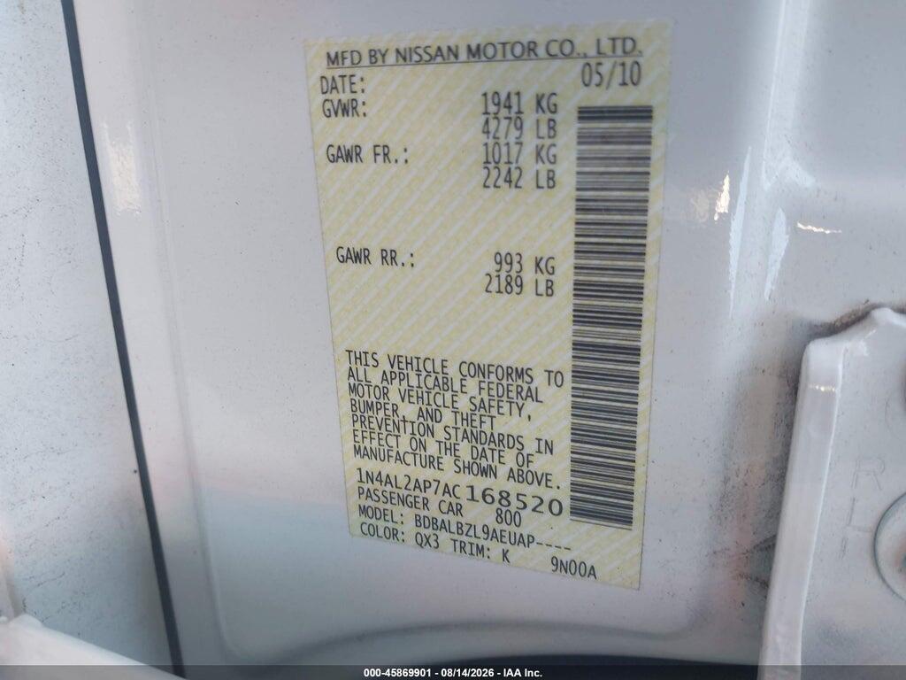 1N4AL2AP7AC168520 2010 NISSAN ALTIMA photo no. 9