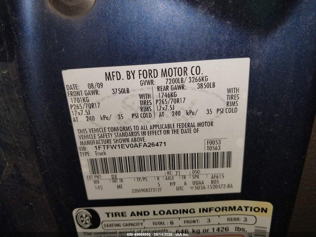 1FTFW1EV0AFA26471 2010 FORD F-150 photo no. 9
