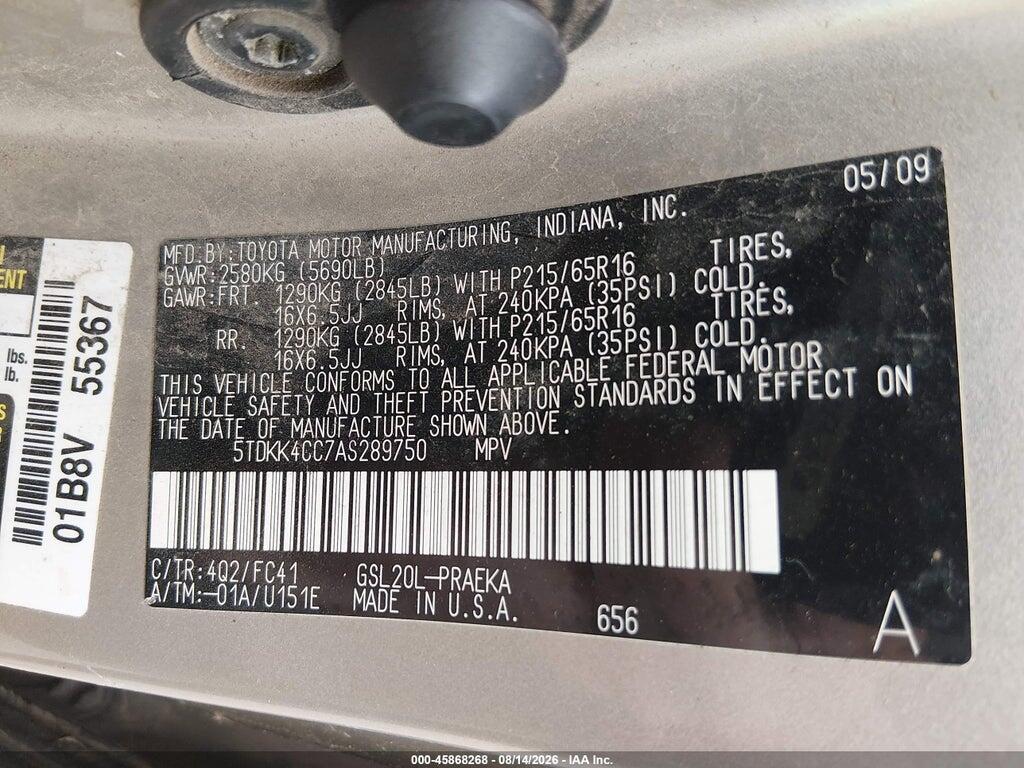 5TDKK4CC7AS289750 2010 TOYOTA SIENNA photo no. 9