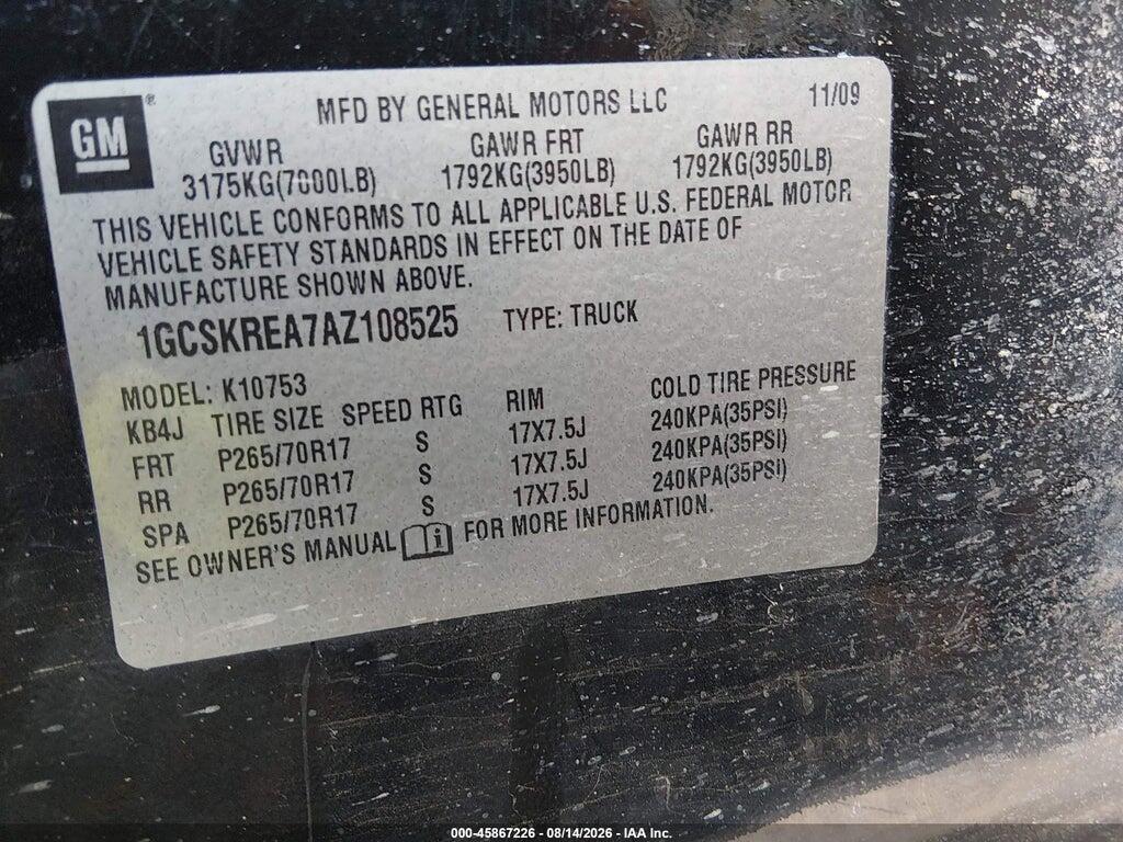 1GCSKREA7AZ108525 2010 CHEVROLET SILVERADO 1500 photo no. 9