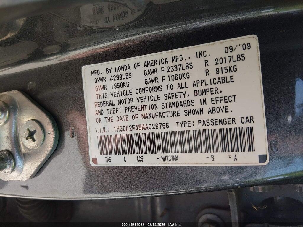 1HGCP2F45AA026766 2010 HONDA ACCORD photo no. 9
