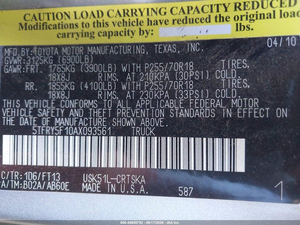 5TFRY5F10AX093561 2010 TOYOTA TUNDRA photo no. 9